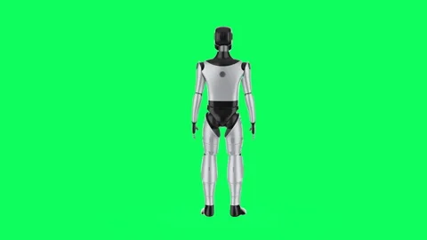Humanoid robot or ai cyborg with black face spin isolated on green screen 4.. Stock Footage 298476063