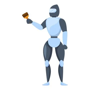 Humanoid robot painter holding paintbrush, artificial intelligence concept Stock Illustration