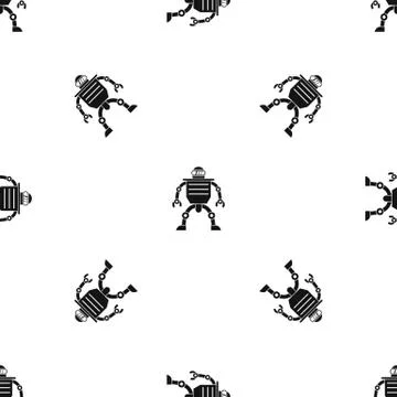 Humanoid robot pattern seamless black Stock Illustration