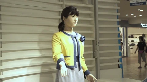 Humanoid robot. Robot android in the mall in Tokyo. Video stock 93790249
