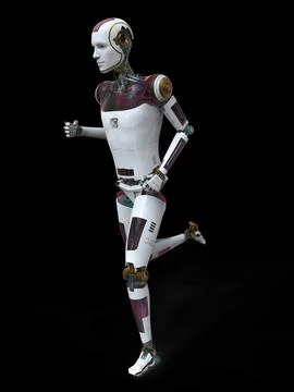 Humanoid robot running , 3D illustration Stock Illustration