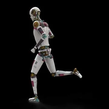 Humanoid robot running , 3D illustration Stock Illustration