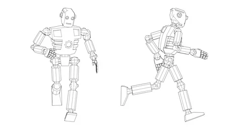 The humanoid robot runs - side and front... | Stock Video | Pond5