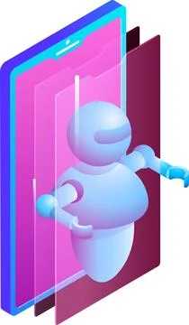 Humanoid robot in screen of smartphone for Artificial Intelligence (AI) Ele.. Stock Illustration