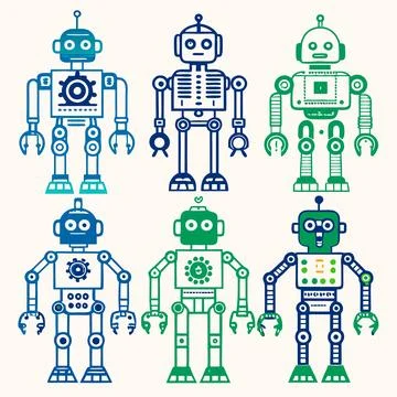 Humanoid Robot Silhouettes Vector: Repeating Patterns for Futuristic Roboti.. Stock Illustration