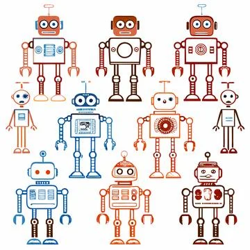 Humanoid Robot Silhouettes Vector: Repeating Patterns for Futuristic Roboti.. Stock Illustration