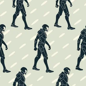 Humanoid Robot Silhouettes Vector: Repeating Patterns for Futuristic Roboti.. Stock Illustration