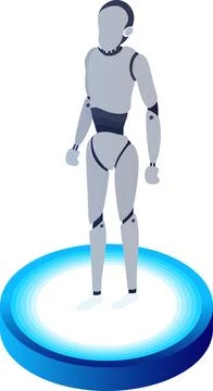 Humanoid robot standing on circular display element for Artificial Intellig.. Stock Illustration