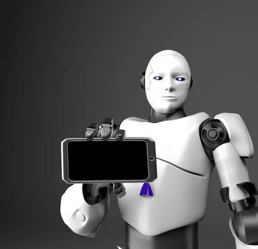 Humanoid robot with telephone,3d render. Stock Photos