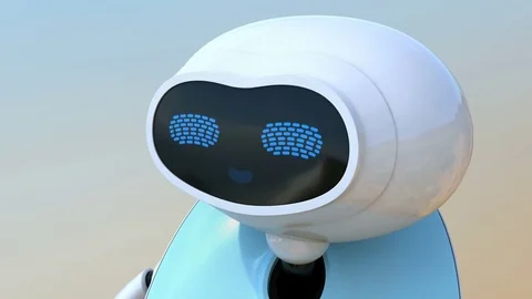 Humanoid robot with touch screen isolated on light blue background Stock Footage 75734561