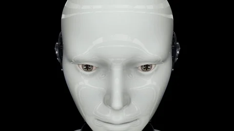 A humanoid robot turns on and raises its head. The head of a robot close up. 4K 스톡 동영상 126350504