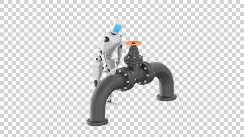 Humanoid robot using a gas wrench to tighten and fix a bolt Stock Illustration