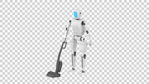 Humanoid robot with a vacuum cleaner, 3d render Stock-Illustration