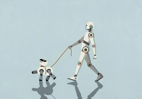 Humanoid robot walking robot dog Stock Illustration