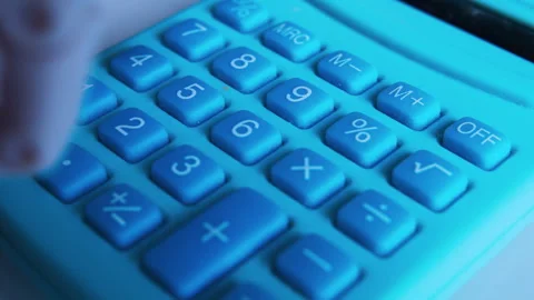 Humanoid robotic hand typing on an office calculator in first-person view. Stock Footage 337912656