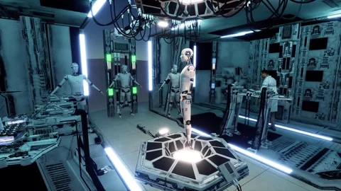 Humanoid Robotics Research Laboratory - Scientist Programming AI Humanoid Robot Stock Footage 244713877