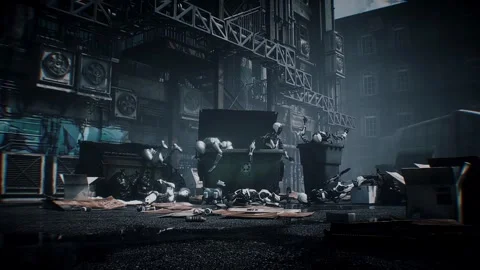 Humanoid Robots Abandoned in a garbade, Symbolizing Obsolete Technology Stockbeeldmateriaal 347319626