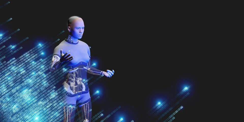 Humanoid robots and binary code AI big data analysis and artificial intelli.. Stock-Illustration