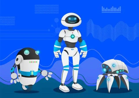 Humanoid robots with artificial intelligence. Scientific technological 스톡 일러스트