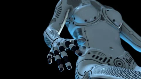 Humanoid robots, two female androids isolated on black background Stock Footage 84573398