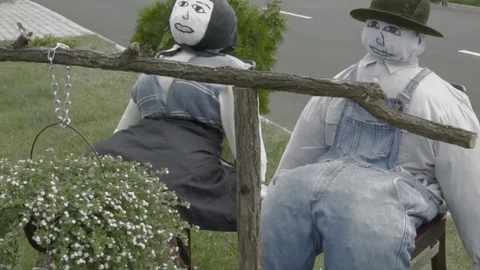 Humanoid scarecrows couple Stock Footage 84937040