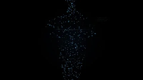 Humanoid silhouette formed by glowing blue digital particles against dark b.. Stock Footage 345276908