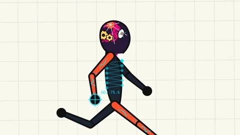 Humanoid Stick Figure Walking With Mechanical Brain Gears Animation Stock Footage 340905529