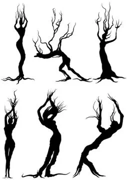 Humanoid trees silhouettes set Stock Illustration