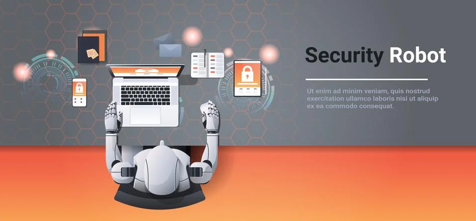 Humanoid using digital devices cyber security network privacy data protection イラスト素材