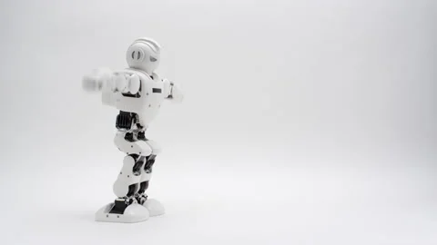 Humanoid white robot dancing on white background Stock Footage 169815250