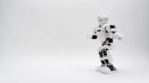 Humanoid white robot dancing on white background Stock Footage 169815457