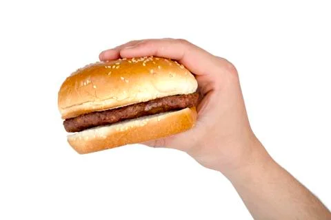 Humans hand with hamburger Stock Photos