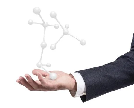 Human's hand present molecules formula. 3d rendering Stock Illustration