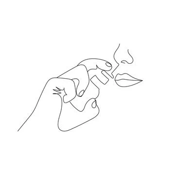 Humans hand using nazal spray. One line art. Illustrazione stock
