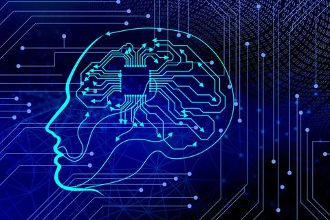 Human's head with the digital brain circuit - technology concept board イラスト素材