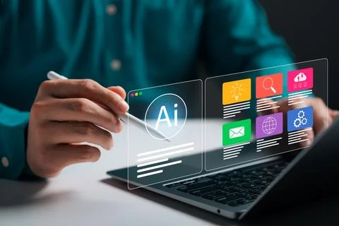 Humans use AI Artificial intelligence automation in their daily lives to he.. Stock Photos