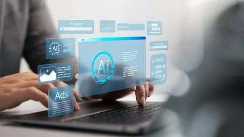 Humans use AI Artificial intelligence automation in their daily lives to he.. Stock Photos