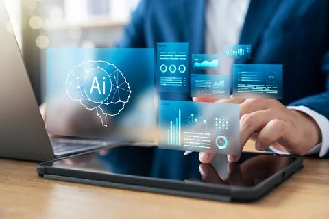 Humans use AI Artificial intelligence automation in their daily lives to he.. 스톡 사진