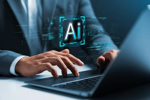 Humans use Artificial intelligence AI with laptops, deep learning science. Stock Photos