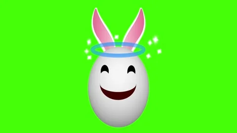 Humble facial expression cute easter egg with bunny ears on green screen Stock Footage 306079310