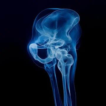 Humen knee bone  on a dark blue background, Healthcare and medicine concept. イラスト素材