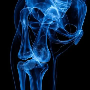 Humen knee bone  on a dark blue background, Healthcare and medicine concept. イラスト素材