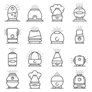 Humidifier icons set, outline style Stock Illustration