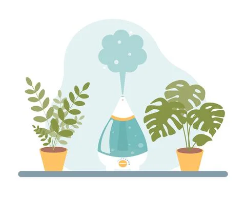 Humidifier on the table with indoor plants. Vector illustration Stock Illustration