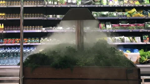 Humidifier for vegetables in the grocery store. Vidéo 241943431