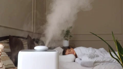 The humidifier works while the baby is sleeping. Humidification of the air Vidéo 169458420