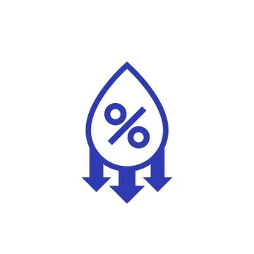Humidity decrease icon, water drop and percent Stock Illustration