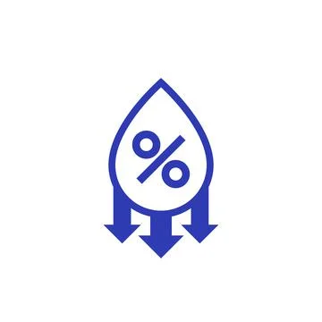 Humidity decrease icon, water drop and percent Stock Illustration