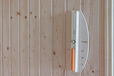 Humidity meter and timer in the sauna room 스톡 사진
