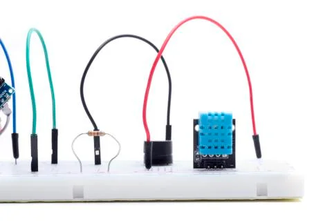 Humidity sensor in breadboard Stock Photos